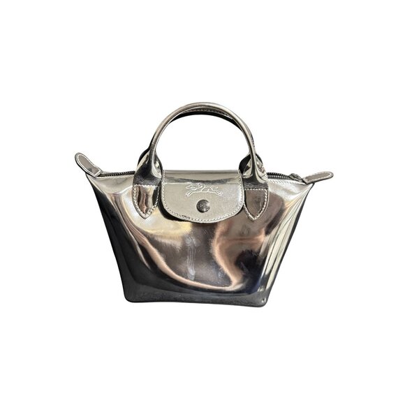 Longchamp Modele Depose Metallic Silver Mini Tote Bag With Top Handles & Zipper - Picture 1 of 12